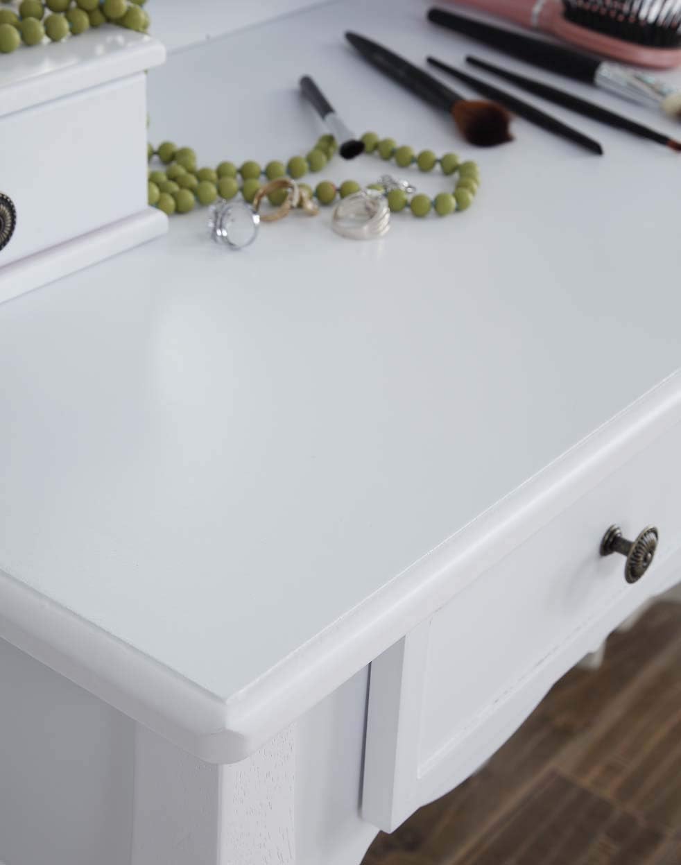 Montary Makeup Vanity Desk with 3-Panel Mirror, Wooden Vanity Dressing Table ...