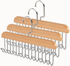 Bra Hangers for Closet Organizer with 16 Metal Hooks Belt Hanger for Closets Space Saving Multi Hook Hanger Non-Slip Tank Top Hanger 360°Rotating Display Belt Organizer for Tie, Hat, Bra Wooden 3 Pack
