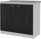 DEPOT E-SHOP 59" Luther 2 Piece Kitchen Set, Wall Cabinet + Utility Sink Cabinet, Black/White – Wall Mounted Kitchen Storage for Kitchen & Utility Storage