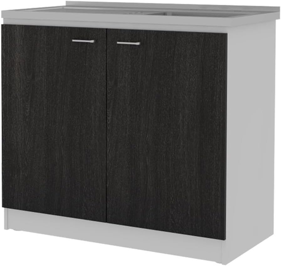 DEPOT E-SHOP 59" Luther 2 Piece Kitchen Set, Wall Cabinet + Utility Sink Cabinet, Black/White – Wall Mounted Kitchen Storage for Kitchen & Utility Storage