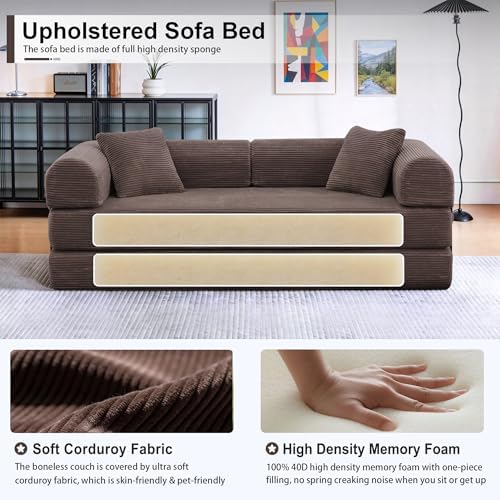 JJJ 63 inch Sofa Bed Sleeper Couch | Versatile Futon Sofa, Corduroy Fabric, C...