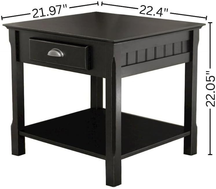 Furnifact Black End Table, Side Table with Drawer and Open Storage Shelf, Squ...
