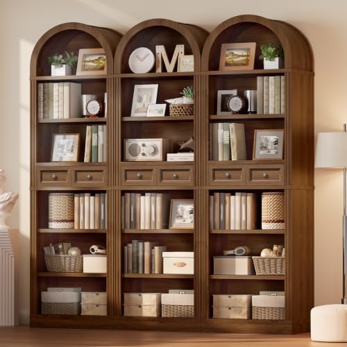 RALGEND Arched Bookshelf, 73" Tall Narrow Arch Bookcase with Drawer, 6-T...