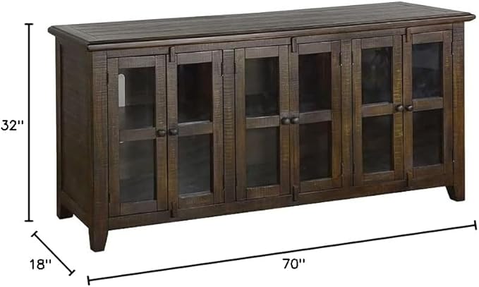 Pemberly Row 70" Dark Wood TV Stand Media Console Cabinet, Rustic Entertainment Center, for TVs up to 80" in Tobacco Leaf