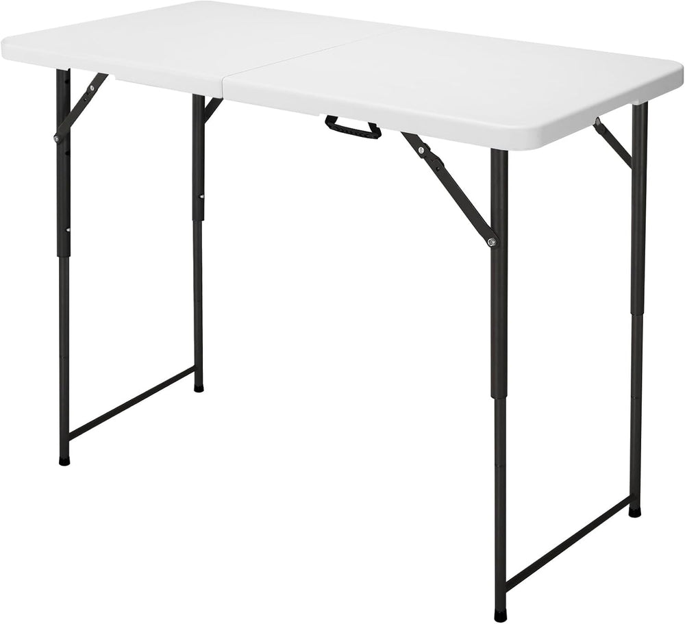 4ft Folding Table, Portable Fold-in-Half Adjustable Height Utility Table for ...