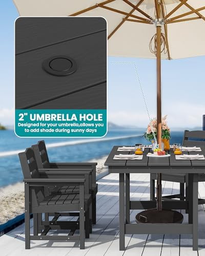 SERWALL 7 Pcs Outdoor Dining Set, 67" HDPE Dining Set for 6, Black