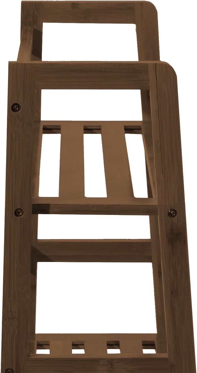 sogesfurniture, 4-Tier Bamboo Ladder Shelf, Rustic Style, Bookshelf Storage Rack, 18.9x11.8x46.5 inches, Brown