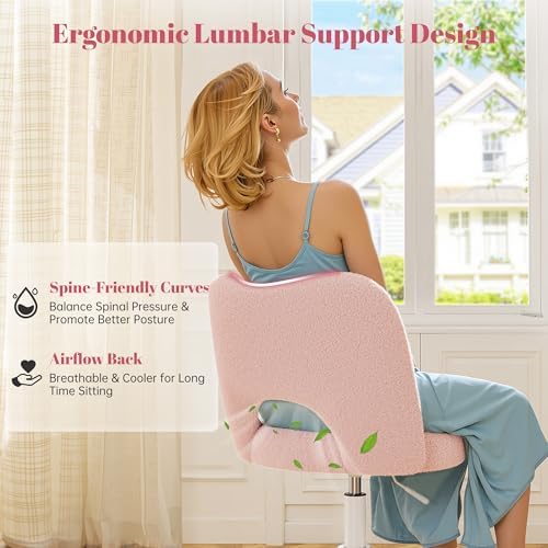 DurayLoly Vanity Chair with Open Back & Wheels,Armless,Pink | Armless,Sil...