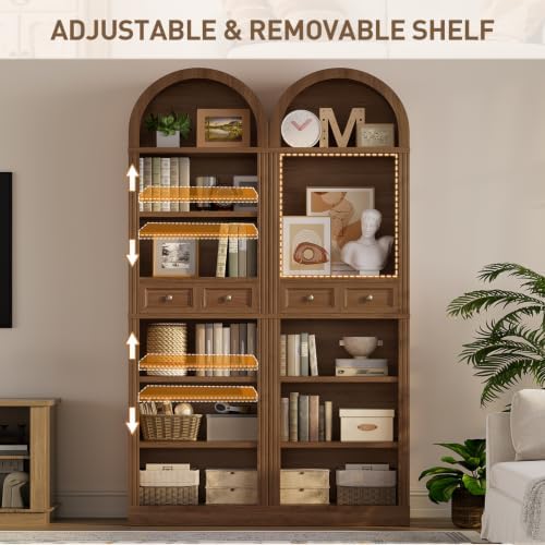 RALGEND Arched Bookshelf, 73" Tall Narrow Arch Bookcase with Drawer, 6-T...