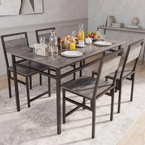 KEIKI 5-Piece Kitchen Dinner Table Set for 4 Dining with Storage, Grey