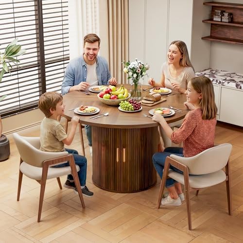 47-Inch Round Dining Table for 4-6, Tambour Door Storage, Walnut