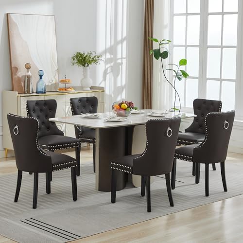 adochr PU Leather Dining Chairs Set of 6, Modern Kitchen Chairs,Dark Brown