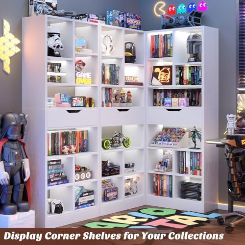 Armocity 73.6" Tall Narrow Bookshelf with Drawer for Display, 19.7"...