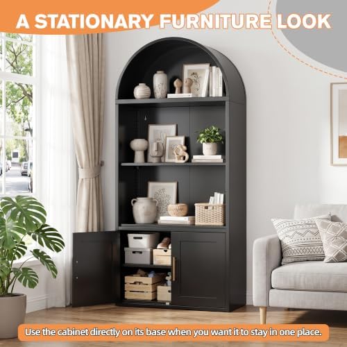 72.3" H Arched Bookshelf with Doors, Metal Arched Bookcase