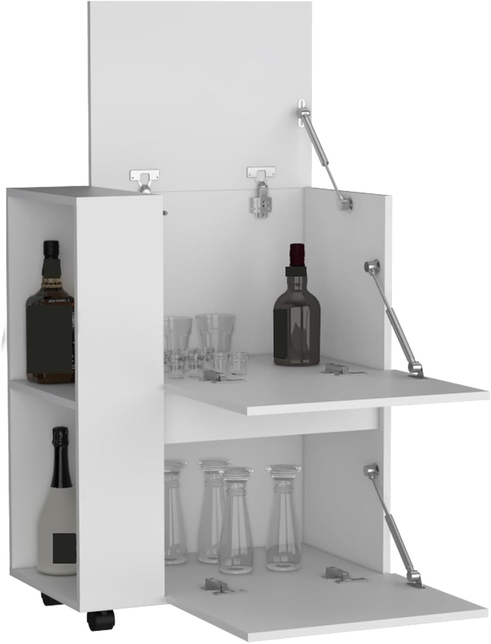 Pantry Cart Two Pull-Down Door Cabinets and Two Open Shelves, Storage Locker ...