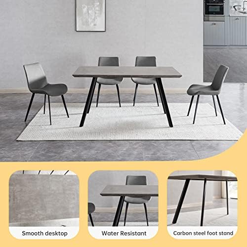 ZckyCine Modern Dining Table Set, 5-Piece, 46.5", 4 Upholstered Chairs
