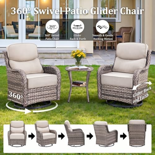 Luxury Outdoor Swivel Rocker Patio Chairs Set of 2 with 6-Inch Thick Cushions...