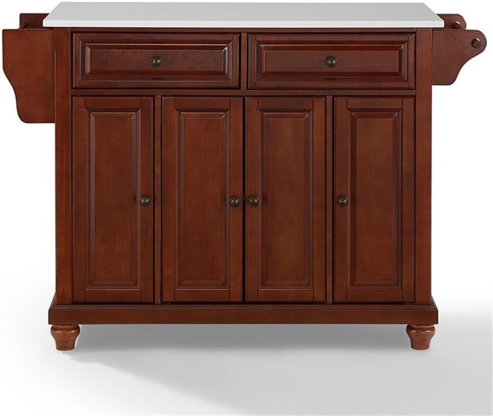 Pemberly Row Modern Wood Granite Top Kitchen Island in Mahogany
