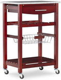 HomeStock Kitchen Island Cart with Granite Top - Rolling Kitchen Island Modern Kitchen Storage, Elegant Wooden Cart