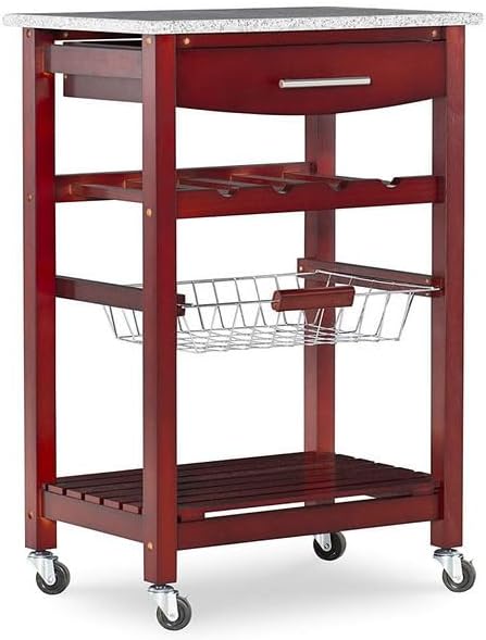 HomeStock Kitchen Island Cart with Granite Top - Rolling Kitchen Island Modern Kitchen Storage, Elegant Wooden Cart