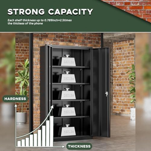 Greenvelly Metal Storage Cabinet, 72" Steel Garage Cabinet with Doors an...
