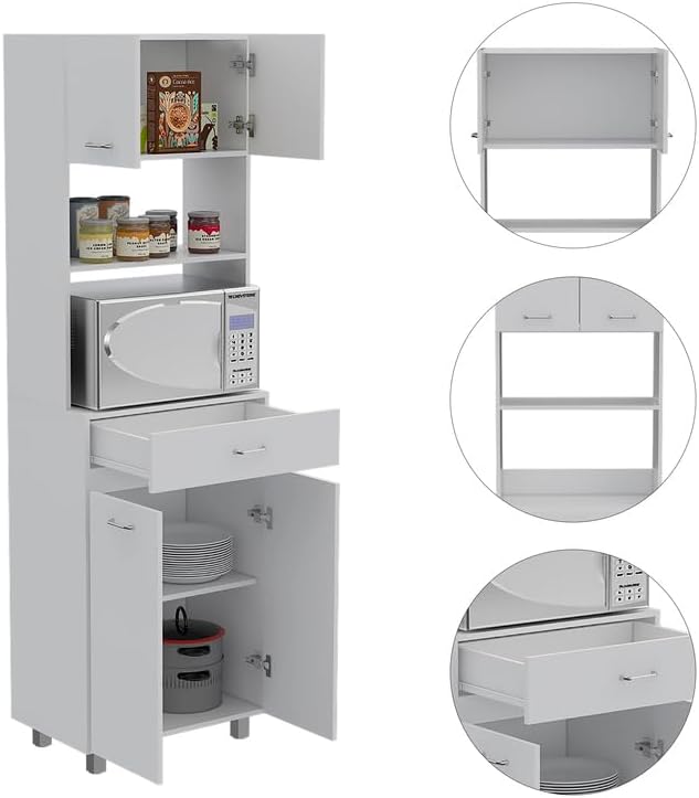 Maykoosh White Kitchen Pantry Cabinet - Appliance Storage with Drawer & A...