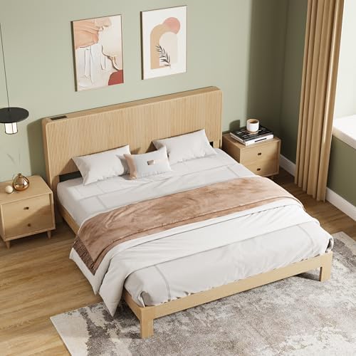 AVZEAR Fluted Headboard Queen Size, Modern Boho Queen Headboard Only, Wood Wa...