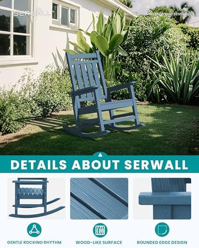 SERWALL Outdoor Rocking Chair Set of 2, HDPE Rocker for Adults, Blue | 21.1&q...
