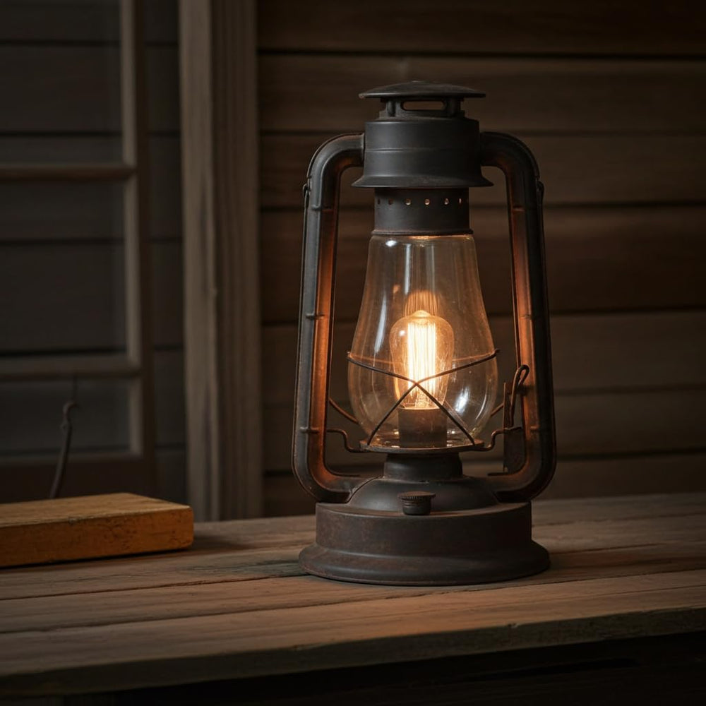 Rustic Lantern Table Lamp Set Hand Finished Rusty Over Powdercoat UL Listed D...