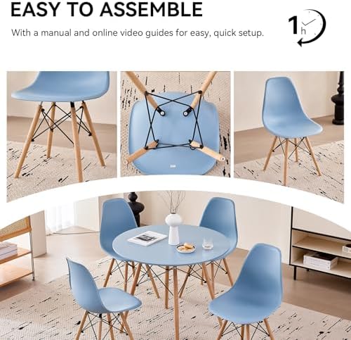 5-Piece Round Dining Set, 35.5" Blue Table Chairs Set of 4