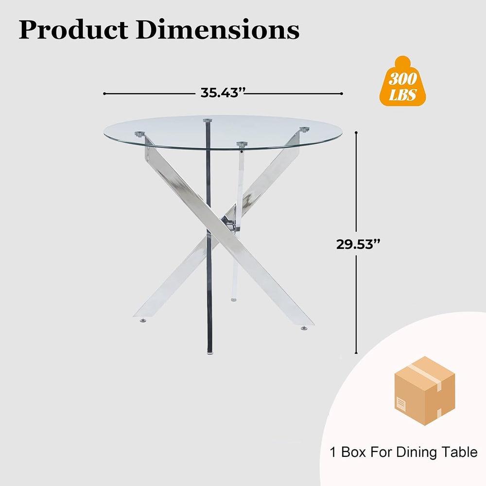 36" Glass Dining Table for 2-4, Round Kitchen Table with Tempered Glass ...