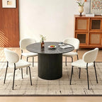 Homedot 5 Pieces Kitchen Dining Room Table Set for 4, Industrial White Dining Table Round with Boucle Dining Chairs Upholstered Set for 4, 47" Kitchen Table & Chairs Set for Restaurant Reception Room
