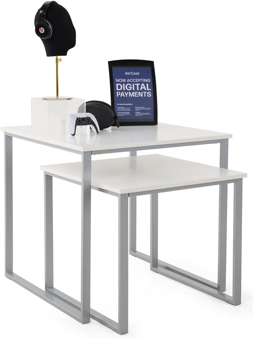 Displays2go Square Nesting Tables, Set of 2 Sizes | Commercial Grade Powder C...