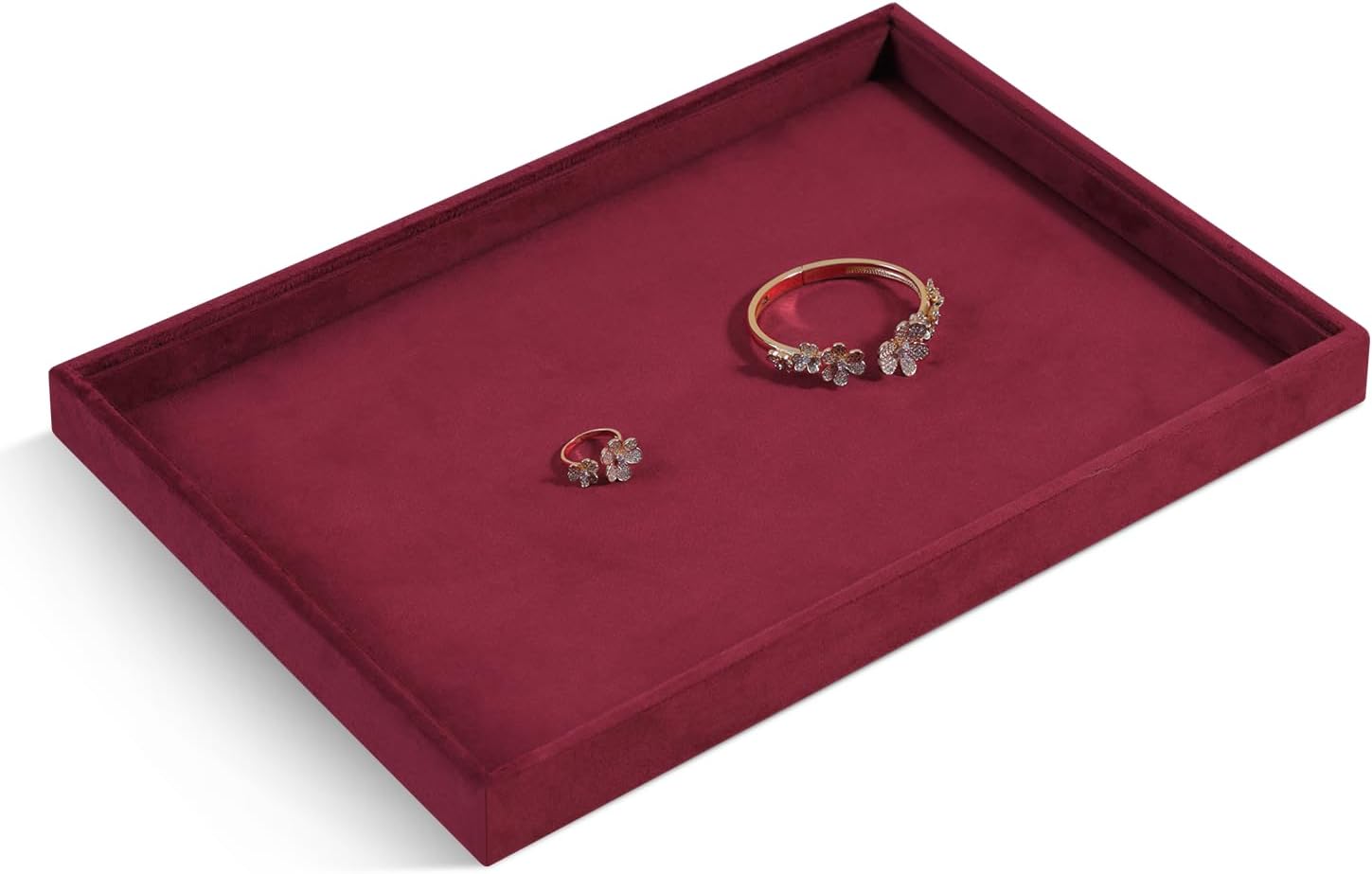 Velvet Stackable Jewelry Display Flat Tray For Ring Earring Necklace Bracelet, Bangle Pendant Storage Blank Plate, Shop Countertop Jewelry Dish Organizer (Red)