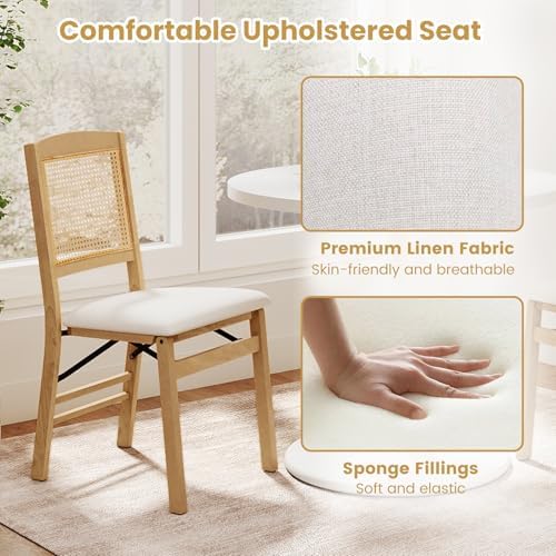 KOTEK Folding Dining Chairs Set of 4, Wooden Kitchen Chairs with Padded Seat ...