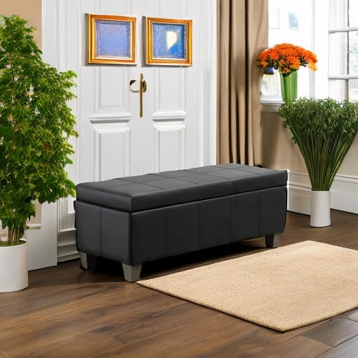 41" Storage Ottoman, Storage Bench with Safety Hinge, Upholstered Synthe...