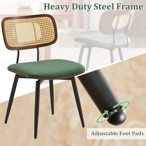 Swivel Dining Chairs with Rattan Back, Modern Green Leather Dining Chairs Set...