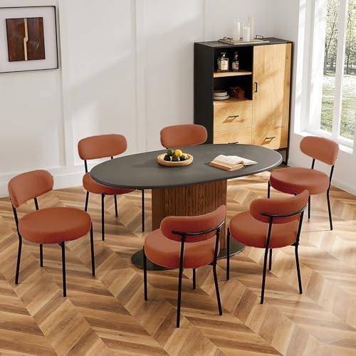 DUMOS Dining Chairs Set of 4, Mid Century Modern Chair Round Upholstered Curved Backrest, Kitchen Vanity Living Room Chairs with Black Metal Legs, Orange