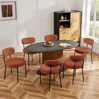 DUMOS Dining Chairs Set of 2, Mid Century Modern Chair Round Upholstered Curved Backrest, Kitchen Vanity Living Room Chairs with Black Metal Legs, Orange