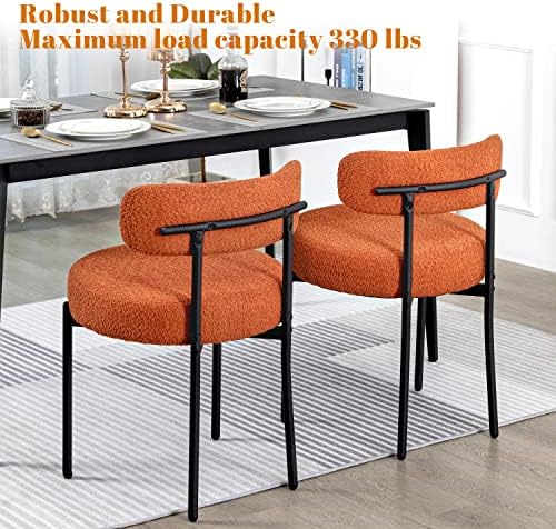 DYHOME Boucle Dining Chairs Set of 4, Upholstered Dining Room Chairs Orange