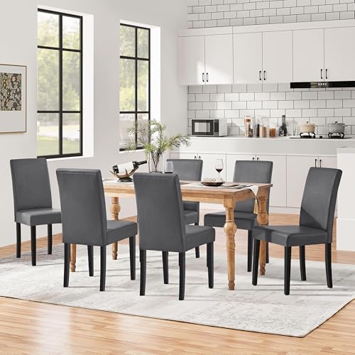 Yaheetech Dining Chairs Set of 6 Upholstered Kitchen Chairs Dark Gray