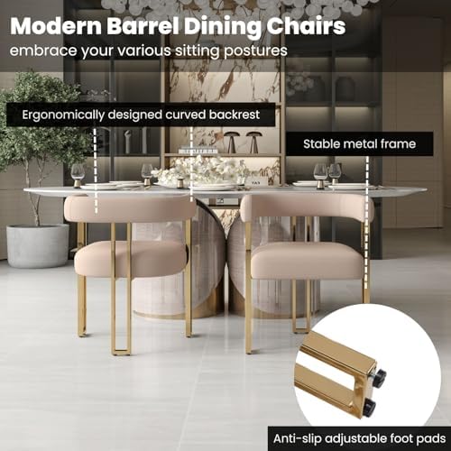 Khaki Velvet Barrel Dining Chairs Set of 2, Modern Upholstered Dining Room Ch...