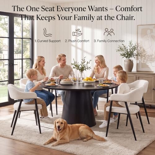 HNY Modern Dining Room Arm Chairs Set of 6, Faux Sherpa Boucle Upholstered Ba...