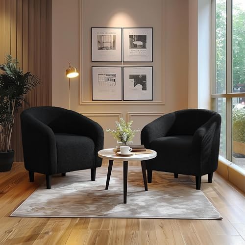 Yaheetech Compact Sherpa Accent Chairs Set of 2 for Small Spaces, Black