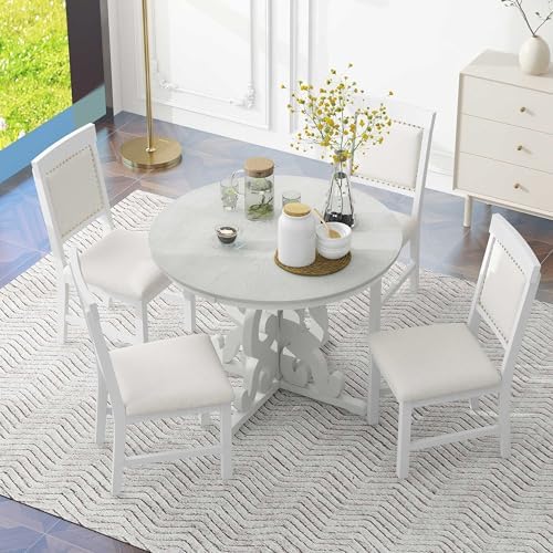 Extendable Dining Table Set for 4-6, Farmhouse Kitchen Table Set with Extenda...
