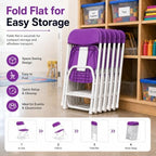 Timmy Kids Plastic Folding Chair, White Kids Chair with Steel Frame, Portable Foldable Child Chair for Classroom, Daycare, Parties & Events, 220 lb Capacity (2, Purple)
