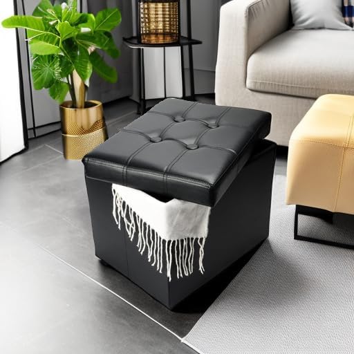 Bsketa Storage Ottoman, Folding Foot Stool with Thicker Foam Padded Seat Smal...