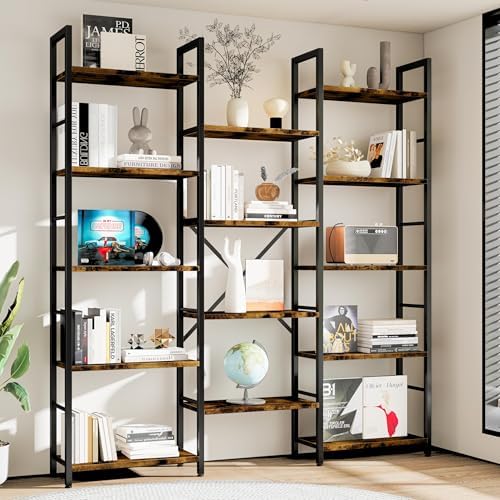 Shintenchi Triple 5 Tier Bookshelf, Laege Wide Bookcase, Display Shelf