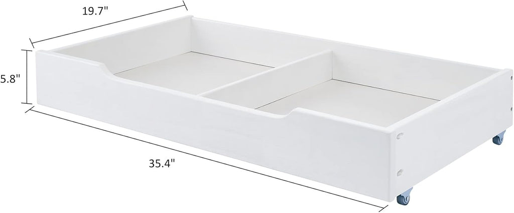 MUSEHOMEINC Solid Wood Under Bed Storage Drawer with 4-Wheels for Bedroom,Wooden Underbed Storage Organizer,Suggested for Queen and King Size Platform Bed