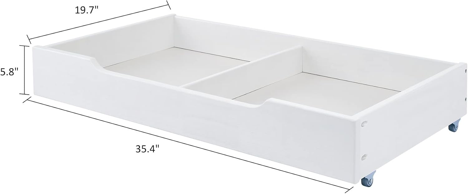 MUSEHOMEINC Solid Wood Under Bed Storage Drawer with 4-Wheels for Bedroom,Wooden Underbed Storage Organizer,Suggested for Queen and King Size Platform Bed